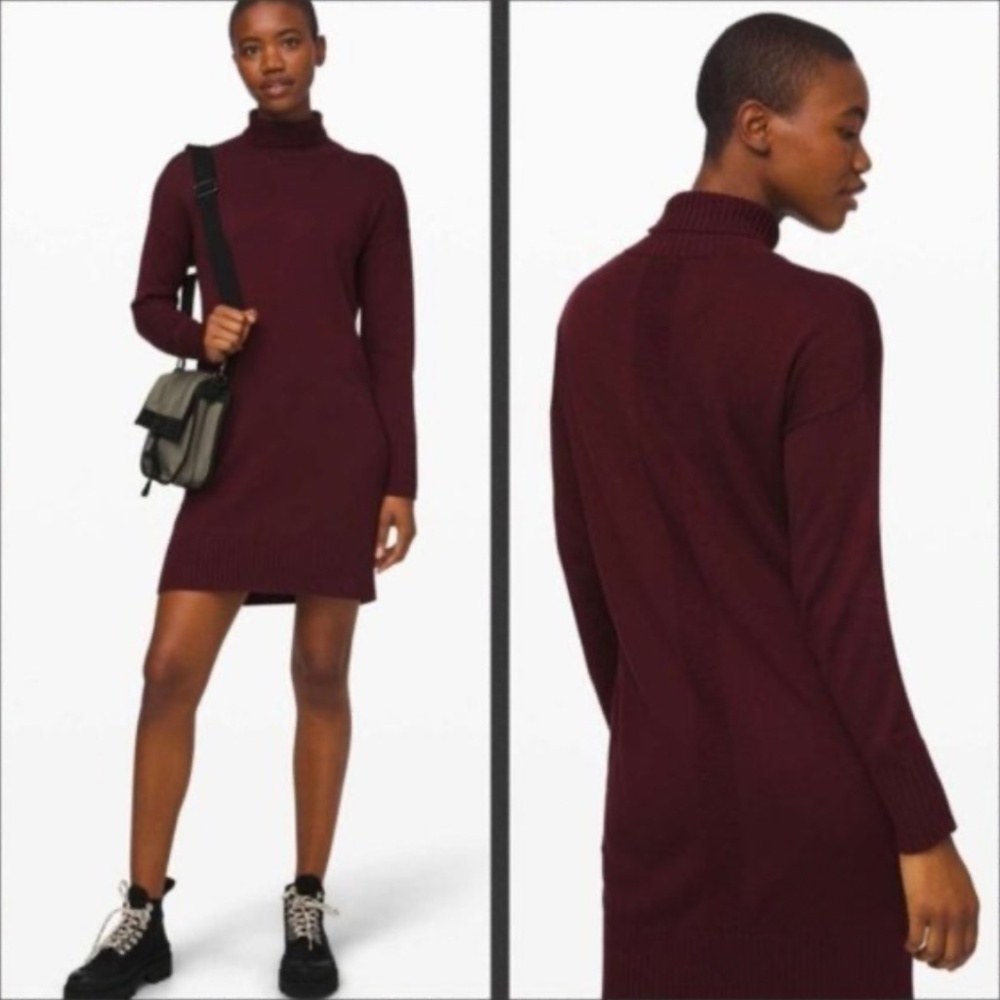 NEW Lululemon Softer Still Knit Sweater Dress Cashmere Blend XL Pocket Garnet
